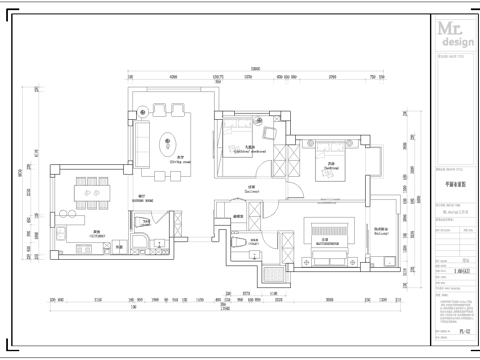 三室一厅样板间 最新全套施工图设计cad施工图