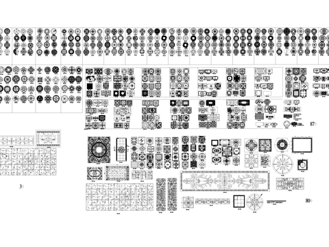 中式地面花纹雕花纹样CAD图库cad施工图