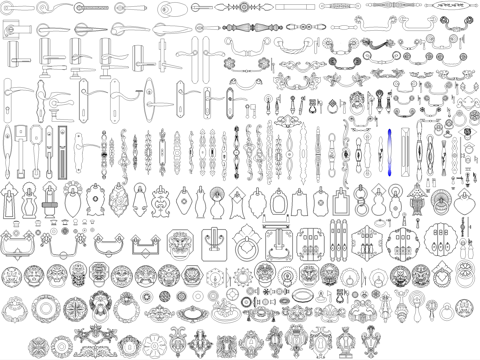 五金管件 门把手 门锁 门环门叩铺首响器 门拉手锁孔cad施工图