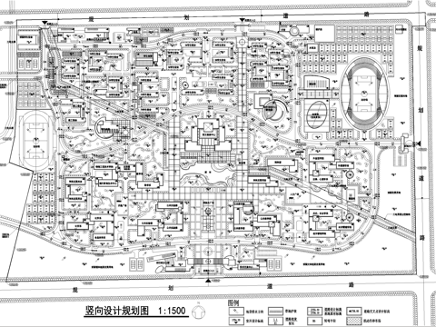校园景观 大学校区总平面图 竖向设计规划图cad施工图