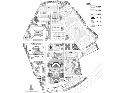 校园景观 中学学校规划 总平面图cad施工图