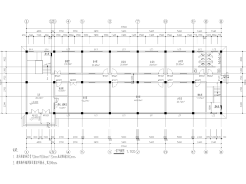 四层办公楼建筑平面图cad施工图