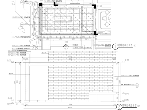 玻璃雨棚 钢结构雨棚 遮阳棚cad施工图