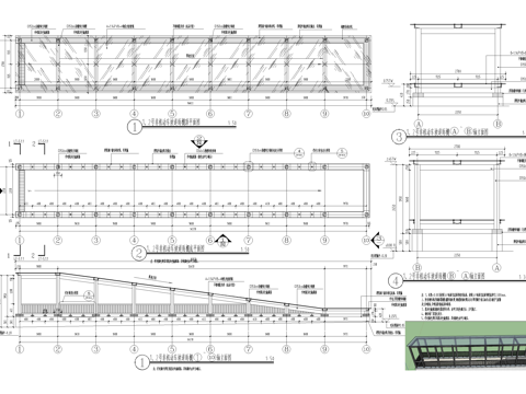 非机动车坡道廊架 玻璃雨棚 钢结构雨棚 遮阳棚cad施工图