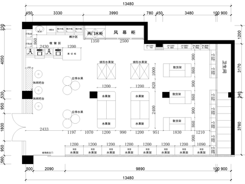 水果店 平面图 专卖店 果切榨汁cad施工图