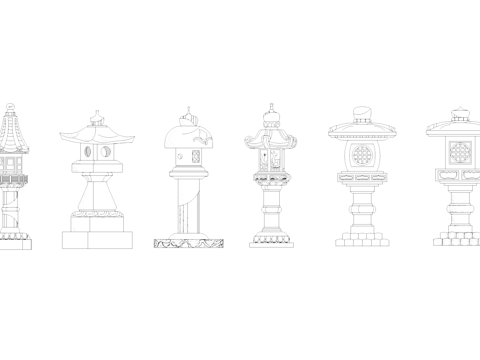 中式石笼景观灯立面图块图库CAD施工图cad施工图