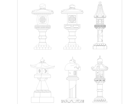 中式庭院灯石灯笼石钟CAD立面图块cad施工图