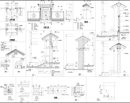 中式庭院入口门楼门头围墙节点大样CAD施工详图cad施工图