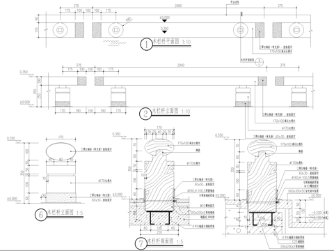 木栏杆 滨水低矮护栏围挡cad施工图