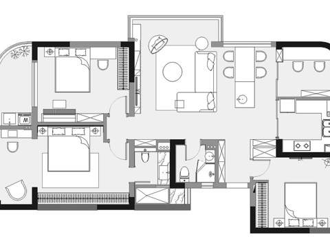 四室一厅样板间大平层 最新全套施工图设计cad施工图
