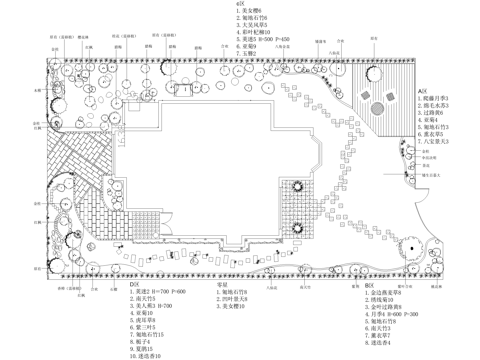 别墅庭院景观平面图 植物种植绿化配置cad施工图