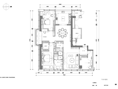 四室一厅平层样板间  最新全套施工图设计cad施工图