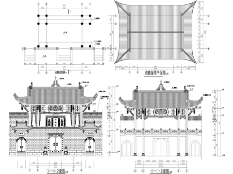 寺庙 万寿宫戏楼 明清仿古建筑 二层钢混木结构cad施工图