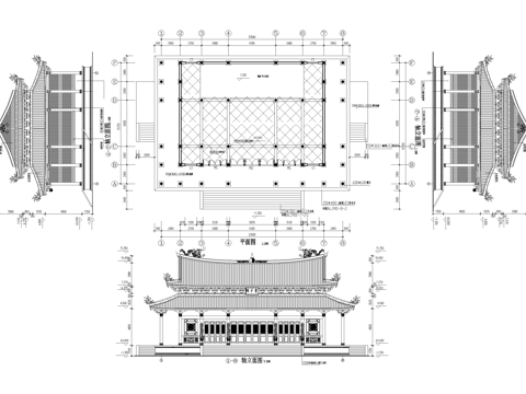寺庙 道观大殿仿古建筑 重檐歇山顶cad施工图cad施工图