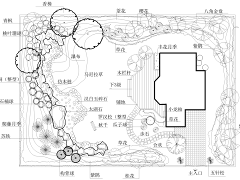 庭院 平面图 植物种植绿化配置cad施工图