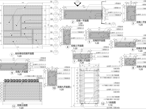 可移动花箱 矩形方形花箱 模块化模数化花箱cad施工图cad施工图
