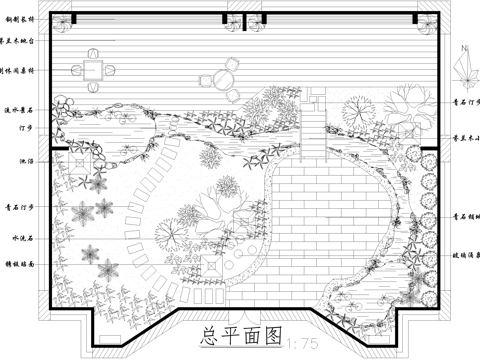 屋顶花园 平面图 植物种植绿化配置cad施工图