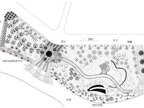滨水口袋公园 滨江小游园 规划景观总平面图 植物种植绿化配置cad施工图
