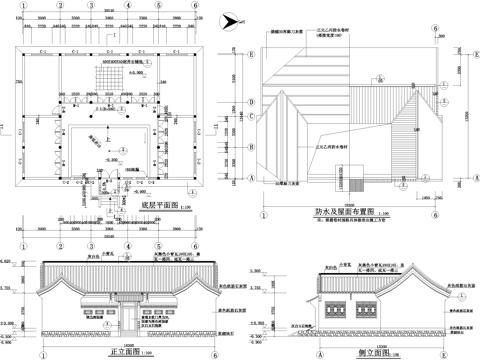 仿古建筑 三合院cad施工图