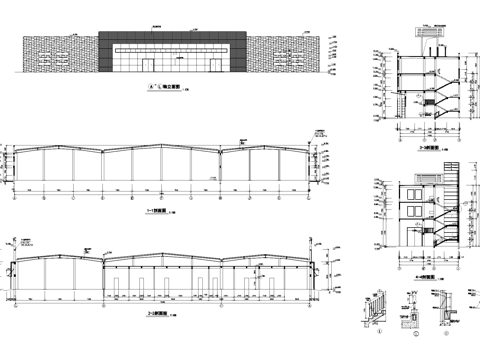 三层排架车间框架办公楼工业建筑CAD施工图cad施工图