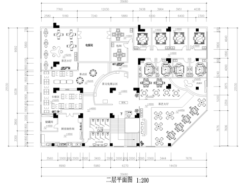 中式茶馆 茶室茶吧茶庄会所 茶楼cad施工图