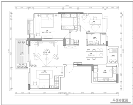 三室一厅样板间大平层 最新全套施工图设计cad施工图