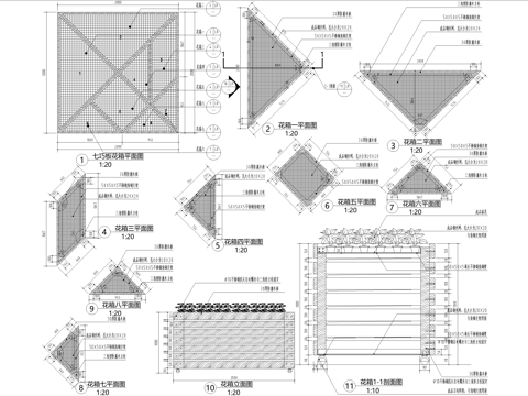 可移动花箱 矩形方形三角形 七巧板模块化花箱cad施工图