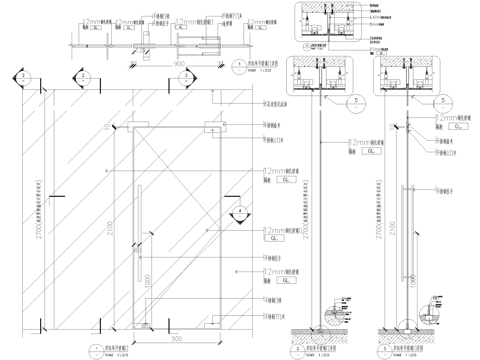 钢化玻璃门 双向单开门cad施工图