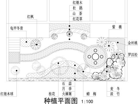 私家花园庭院 平面图 植物种植绿化 材质定位图cad施工图