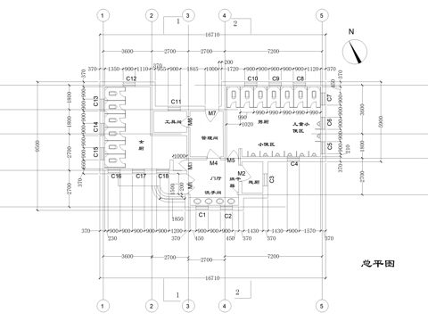 单层公共厕所建筑 卫生间洗手间 管理间工具间cad施工图