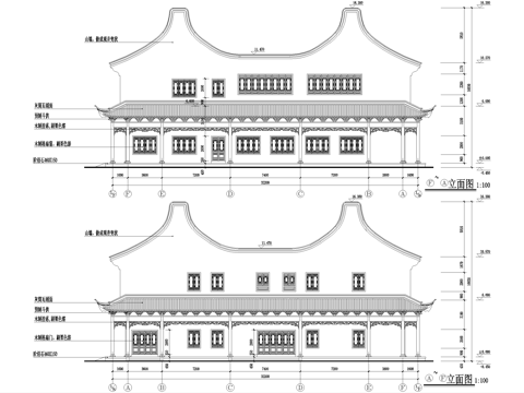 中式寺庙 二层斋堂餐厅食堂cad施工图