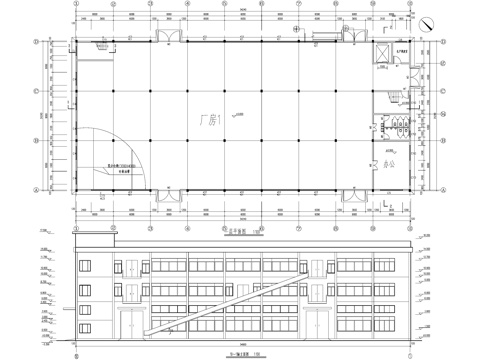 三层框排架车间厂房丁类工业建筑cad施工图