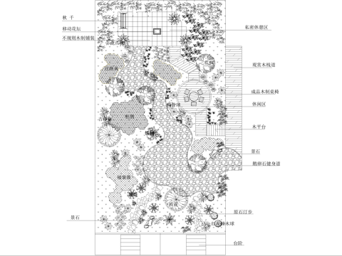 屋顶花园 庭院平面图 植物种植绿化配置cad施工图
