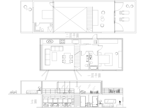 集装箱 二层平立面图 宿舍cad施工图