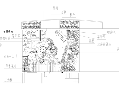 屋顶花园 平面图 植物种植绿化配置cad施工图