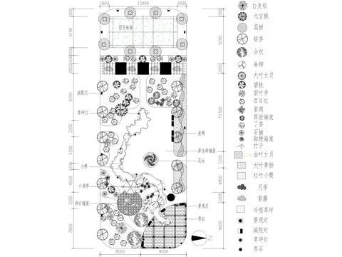庭院 植物绿化平面图  花园庭院 小公园公共绿地 羽毛球场cad施工图cad施工图