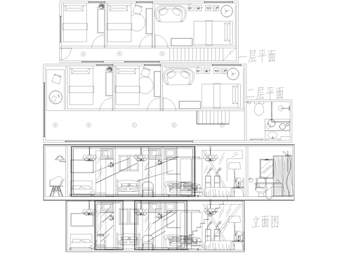 集装箱 二层平立面图 宿舍cad施工图