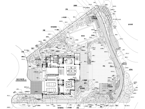 别墅庭院景观平面图 植物种植绿化配置cad施工图