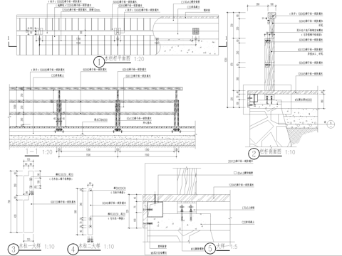 木栏杆 扶手 木柱cad施工图