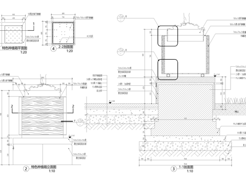 花箱 种植箱 花坛cad施工图