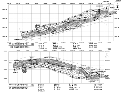 滨水公园河道景观平面图 植物种植配置绿化cad施工图