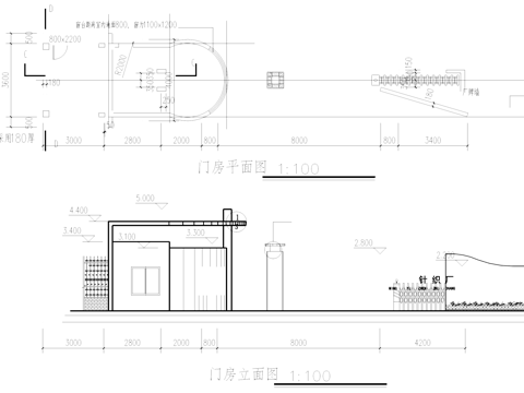 工厂门房门卫室建筑结构CAD施工图cad施工图