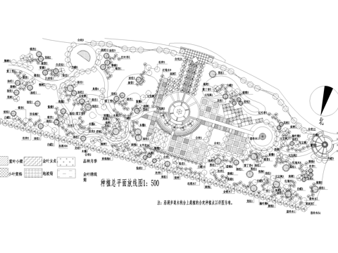 滨水公园沿湖步道河道景观植物种植配置绿化平面图 公园林荫绿带cad施工图