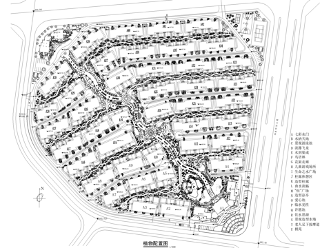 居住区景观 植物绿化平面图 私家花园庭院 植物配置图cad施工图