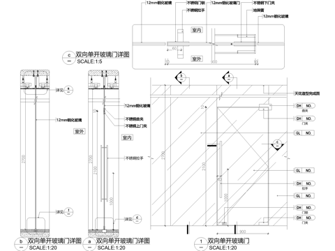 钢化玻璃门 双向单开门cad施工图cad施工图