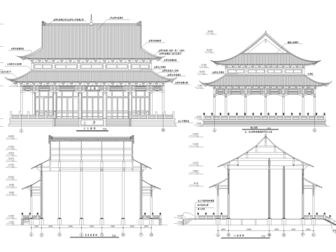 中式寺庙 大雄宝殿殿堂 重檐歇山顶塑像座cad施工图