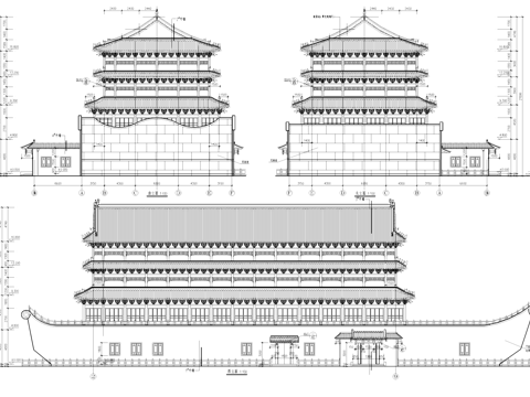 仿古建筑 船舶画舫船游船 立面图cad施工图