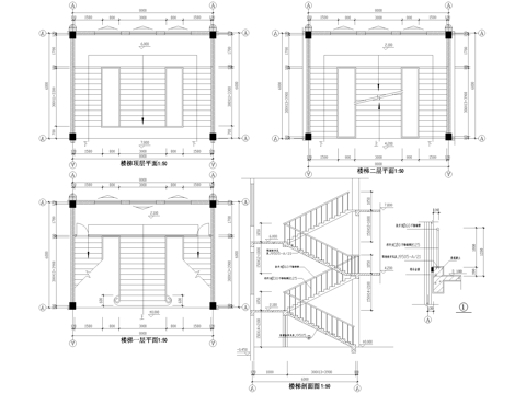 双分式平行楼梯节点 扶手 不锈钢栏杆cad施工图