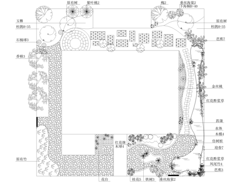 庭院 平面图 植物种植绿化配置cad施工图