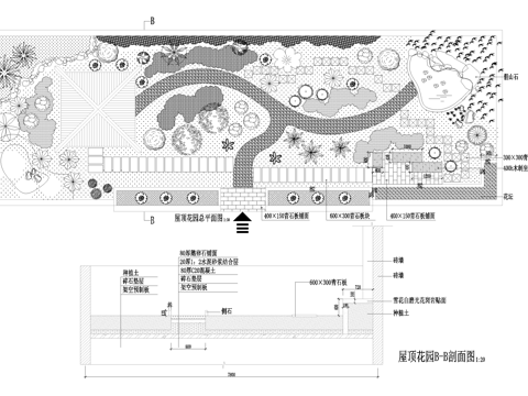 屋顶花园 平剖面图cad施工图